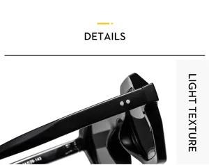 Nahaufnahme des Scharniers und der Bügeldetails einer schwarzen Polygon-Sonnenbrille.