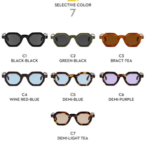 Retro Polygon Sonnenbrille mit dickem Acetatrahmen und verschiedenen modischen Farboptionen.