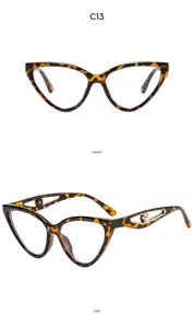 Modische Damen Katzenauge Brille Leopard Muster perlverzierter Buegel Detailansicht