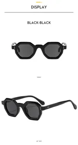 Retro Mode Polygon Sonnenbrille mit schwarzem dickem Rahmen und dunklen Gläsern Detailansicht