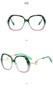 Stylish gradient big frame blue light blocking glasses with elegant pearl metal temples.