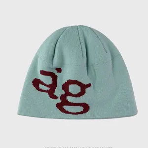 American vintage streetwear knit beanie hat winter warm outdoor skiing cap with letter print.