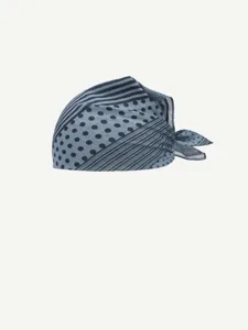 Blue-grey polka dot and striped women bandana scarf, stylish hair wrap daily wear.