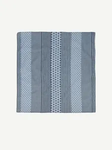 Blue grey geometric stripe polka dot square scarf for women versatile hair wrap accessory.