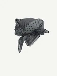 Grey geometric print small square scarf with plaid and polka dot patterns for stylish women.