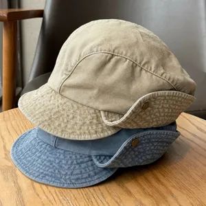 Retro folded brim denim beret newsboy hat for women, chic summer casual painter cap style.