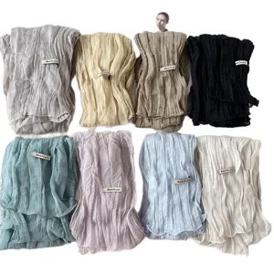 Korean style pleated thin chiffon scarf, solid color versatile neck accessory for spring.