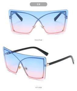 Gafas de sol oversize sin montura degradadas en azul y rosa con estilo modernos.