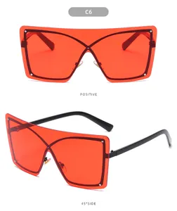 Gafas de sol oversize de una pieza sin montura rojas, estilo streetwear máscara de sol.