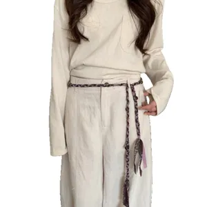 Retro ethnic style braided waist belt for women, fashion tassel waist chain accessory for dress.