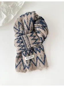 Cozy Fair Isle knit winter scarf for women, thick warm retro geometric neck warmer.