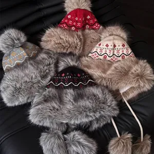 Ethnic Retro Jacquard Trapper Hat Winter Thick Warm Windproof Earflap Plush Bomber Hat For Women And Men