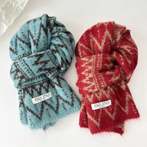 Women's Winter Warm Knit Scarf Fair Isle Geometric Jacquard Soft Wool Blend Casual Cold Weather Neck Warmer Scarf