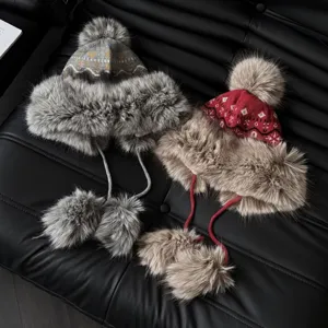 Thick warm winter trapper hat ethnic jacquard fleece lined earflap ushanka cap for cold weather