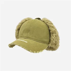 Cappello da baseball trapper in pile caldo invernale, berretto pilota verde oliva