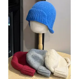 Knit fisherman hat for women autumn winter warm solid color casual cute bucket hat