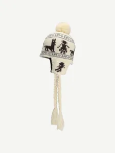 Cozy winter knit earflap hat with pom-pom and fair isle jacquard pattern for women warmth.