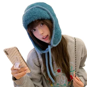 Winter warm plush trapper hat for women, thick cozy windproof earflap fleece winter beanie.