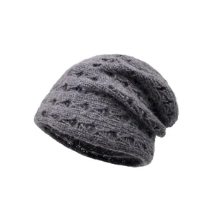 Winter warm wool blend knitted slouchy beanie hat casual outdoor headwear dark grey