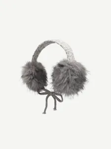 Cozy winter fluffy earmuffs with tweed headband and cute bow detail. Perfect warm ear covers.