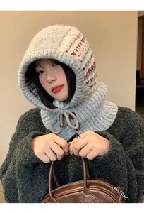 Knitted balaclava hat scarf set winter warm windproof woolen hood for outdoor cycling daily wear.
