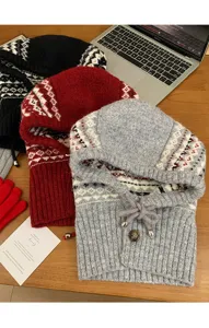 Cozy Fair Isle knitted balaclava winter warm hood and scarf integrated windproof design.