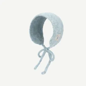 Femme hiver tricoté couleur unie chaud coupe-vent cache-oreilles bonnet avec lanière