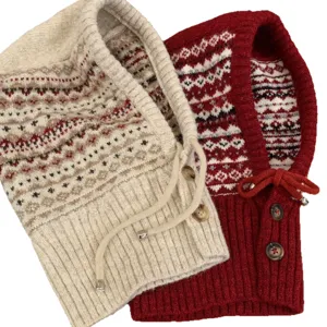 Fair Isle knit balaclava winter warm hood scarf integrated windproof ear protection wool hat