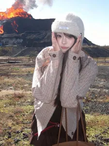 Cozy fuzzy mohair aviator hat with ear flaps, warm winter knitted trapper cap for outdoor travel.