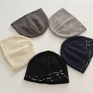 Knit beanie hat with star letter embroidery winter warm slouchy skull cap casual streetwear
