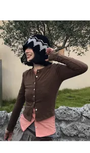 Chapeau bob en tricot Fair Isle pour femme, chapeau basin en laine jacquard d'hiver.