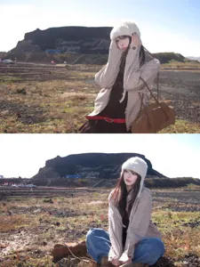 Mohair fluffy aviator hat with earflaps, warm knitted winter bomber hat for outdoor travel.