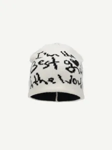 Winter warm knitted beanie, casual street style cold hat with cool letter design for unisex