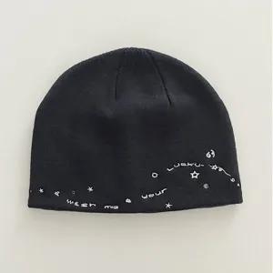 Korean style star embroidery knit beanie hat minimalist versatile winter warm hat chic