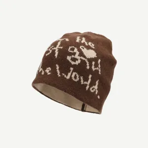 Brown knit beanie hat for women and men, stylish streetwear winter warm knitted cap.