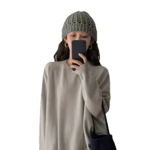 Korean style hollow-out wool beanie hat for women, retro fashion knit cap, main view display.