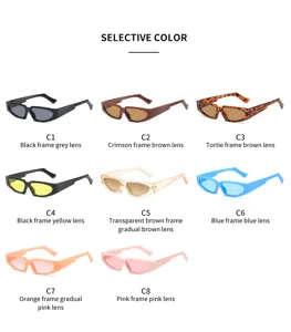Gafas de sol estrechas de moda para hombres y mujeres, estilo retro de colores dulces.