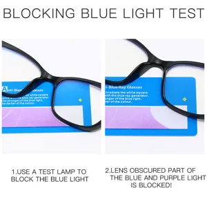 TR90 Blaulichtfilter Katzenaugen Brillenrahmen Detailansicht mit professionellem Blaulichttest.