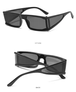Trendy vintage square sunglasses with unique geometric punk design for stylish street wear look.