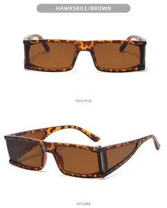 Vintage geometric rectangular sunglasses with brown lenses and tortoise shell frame for street style.
