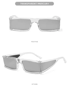 Retro square transparent frame sunglasses with mercury lenses for street fashion and punk style.