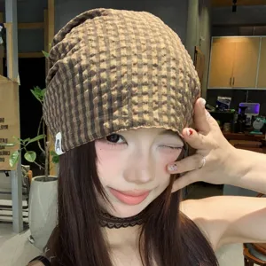 Vintage Karo Hobo Mütze für Damen im Wasteland Stil, Sommer dünn große Kopfweite Beanie.