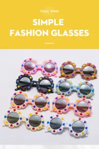 Cute kids flower sunglasses with colorful heart details, stylish UV protection eyewear for children.