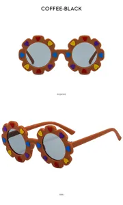 Cute kids floral sunglasses with colorful heart decals, anti-UV stylish eyewear for boys girls.