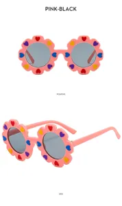 Cute pink flower children sunglasses with colorful hearts for kids UV protection fashion wear