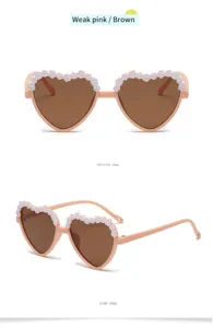 Children heart shaped sunglasses with floral details and brown lenses for daily wear.