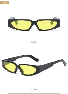 Gafas de sol de montura estrecha con lentes amarillas y montura negra estilo hip-hop.