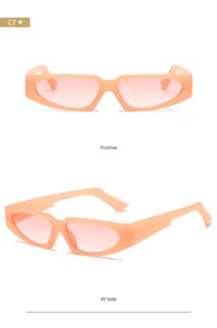 Gafas de sol estrechas y rosas de moda, lentes degradadas elegantes, gafas color caramelo.