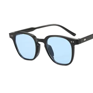 Trendy black frame sunglasses with light blue lenses, perfect for street style and daily wear.
