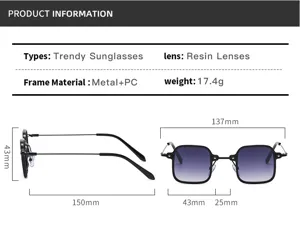 Sonnenbrille Detailansicht mit Metall PC Rahmen und Harz Linsen sowie 137mm Breite.